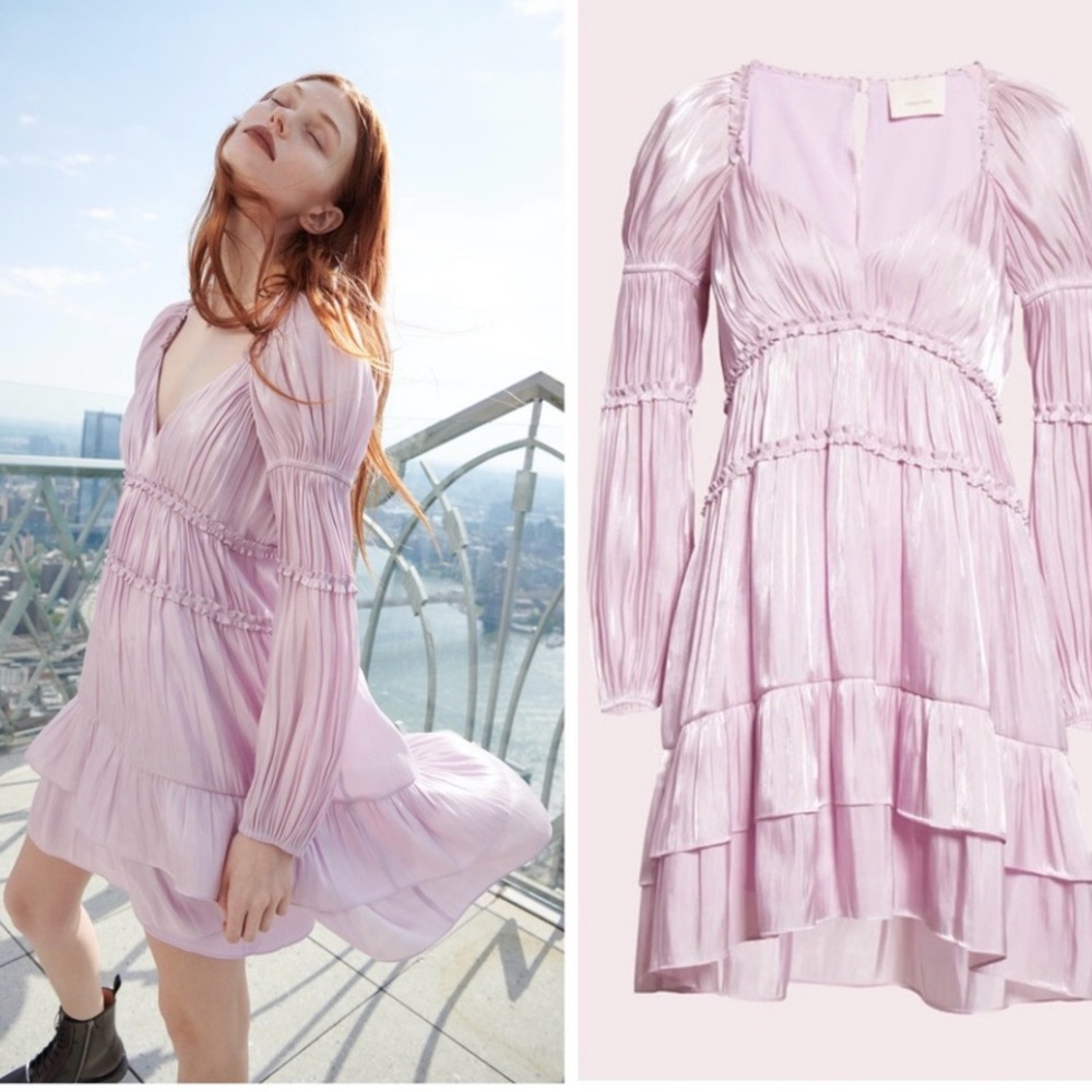 cinq a sept NWOT Tammy Long Sleeve Mini Dress in Pale Iris (Lavender), XS